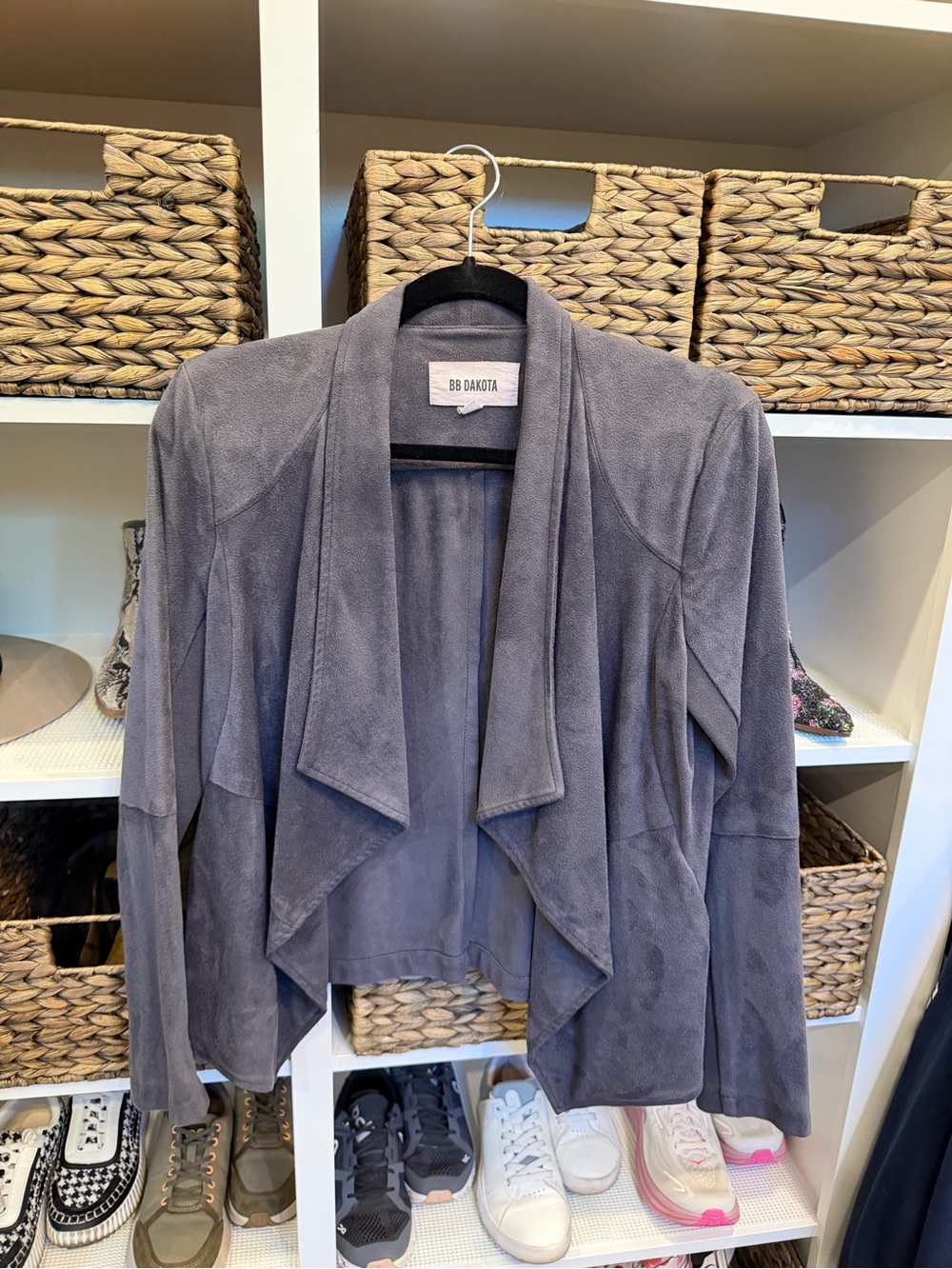 BB Dakota Draped Open-Front Cardigan in Gray